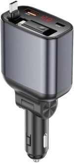 شاحن سيارة Choetech TC0033 بقدرة 105 واط مع كابل مدمج قابل للسحب – أسود - Image 2