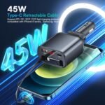 شاحن سيارة Choetech TC0033 بقدرة 105 واط مع كابل مدمج قابل للسحب – أسود - Image 5