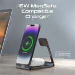 ⁦بروميت قاعدة شحن لاسلكي ٣ في ١ نحيفة شفافة قابلة للطي متوافقة مع ماج سيف قدرة ١٥ وات لون أسود⁩ - الصورة ⁦6⁩