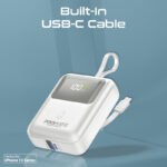 باور بانك بروميت سعة 10000 مللي أمبير فائق الصغر بقدرة شحن سريع 35 واط مع كابل USB-C مدمج باللون الأبيض - Image 2