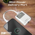 باور بانك بروميت سعة 10000 مللي أمبير فائق الصغر بقدرة شحن سريع 35 واط مع كابل USB-C مدمج باللون الأبيض - Image 4