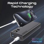 ⁦بروميت بنك الطاقة الذكي المدمج BOLT-20PD مزود بمنفذي USB-C بقوة 20 واط بتقنية الشحن السريع PD ومنفذي USB-A بقوة 22.5 واط - اسود⁩ - الصورة ⁦9⁩