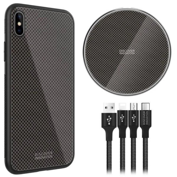 مجموعة Nillken Fancy Set كابل شحن لاسلكي 3 في 1 وحافظة سوداء متوافقة مع هاتف Iphone XS