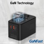 ⁦بروميت محول سفر GaN بقدرة 70 واط مع كابل USB-C مدمج قابل للسحب - أسود⁩ - الصورة ⁦6⁩
