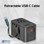 ⁦بروميت محول سفر GaN بقدرة 70 واط مع كابل USB-C مدمج قابل للسحب - أسود⁩ - الصورة ⁦9⁩