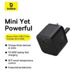 شاحن Baseus Palm Fast Charger 2C+1U 65W UK - Cluster Black - Image 2