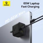 شاحن Baseus Palm Fast Charger 2C+1U 65W UK - Cluster Black - Image 3