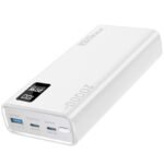 باور بنك ذكي مدمج من Promate مع شحن PD بقدرة 20W ومنافذ USB-C مزدوجة ومنفذ USB-A بقدرة 22.5W - أبيض