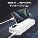 ⁦باور بنك ذكي مدمج من Promate مع شحن PD بقدرة 20W ومنافذ USB-C مزدوجة ومنفذ USB-A بقدرة 22.5W - أبيض⁩ - الصورة ⁦3⁩
