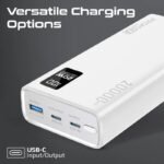 ⁦باور بنك ذكي مدمج من Promate مع شحن PD بقدرة 20W ومنافذ USB-C مزدوجة ومنفذ USB-A بقدرة 22.5W - أبيض⁩ - الصورة ⁦4⁩