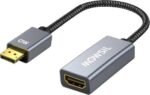محول موسيل من منفذ العرض إلى HDMI | دقة 4K بمعدل 60 هرتز، مطلي بالذهب، مصنوع من سبائك الألومنيوم، سهل التركيب والتشغيل | محول شاشة إلى تلفزيون
