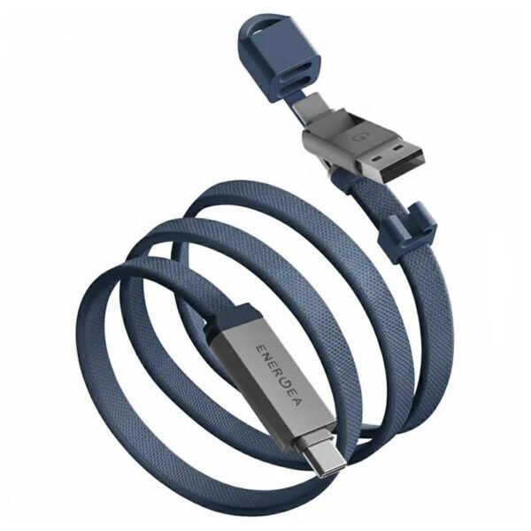 Energea Sheath Travel 2-IN-1 USB-C إلى USB-C + USB-A بسرعة 480 ميجا بت في الثانية مع كابل 60 وات بطول 1.2 متر - أزرق