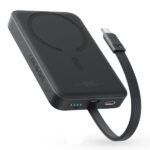 بنك طاقة لاسلكي مغناطيسي Baseus EnerFill FM11 بقوة 15 واط مع كابل USB-C مدمج، سعة 10000 مللي أمبير، قدرة 30 واط - أسود كوني