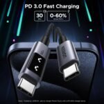 ⁦يوجرين Uno كابل شحن سريع USB-C إلى USB-C بقوة 100 واط 5 أمبير 2 متر أسود — L509-35512⁩ - الصورة ⁦3⁩