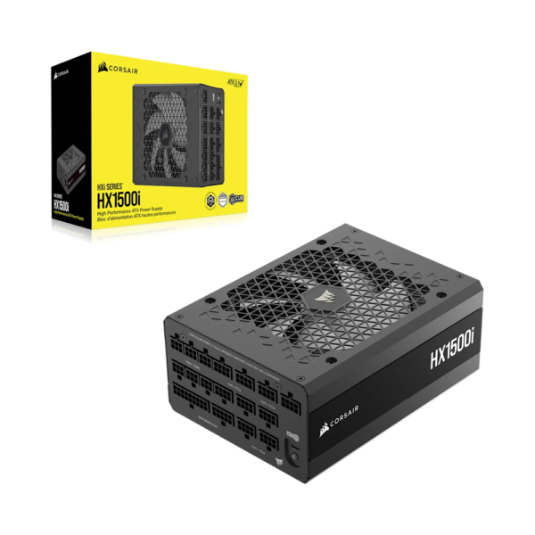 مزود الطاقة CORSAIR HX1500i Platinum ATX 1500 واط، منخفض الضوضاء بالكامل، ومُصمم حسب الطلب (المملكة المتحدة) - أسود