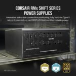 ⁦مزود طاقة CORSAIR RM850x SHIFT – بقوة 850 واط – 80 Plus Gold – وحدات كاملة – ATX GEN 5.0 (UK) – أسود⁩ - الصورة ⁦4⁩