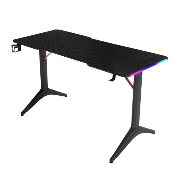 طاولة ألعاب 110 سم سطح كاربون فايبر مع إضاءة RGB وحوامل أكواب وسماعات - اسود
