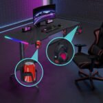 طاولة ألعاب 110 سم سطح كاربون فايبر مع إضاءة RGB وحوامل أكواب وسماعات - اسود - Image 2