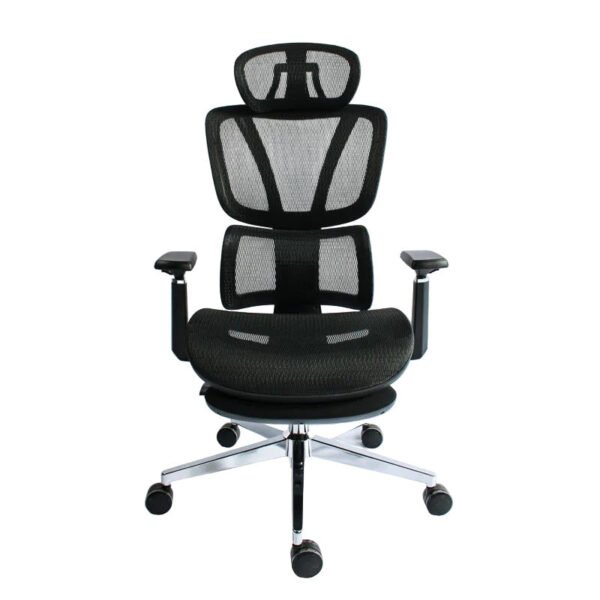 Black Bull UMGC 6003 Mesh Office and Gaming Chair with footrest, up/down-adjustable headrest, and 3D armrests; weight capacity: 130 kg - Black (assembly not included)