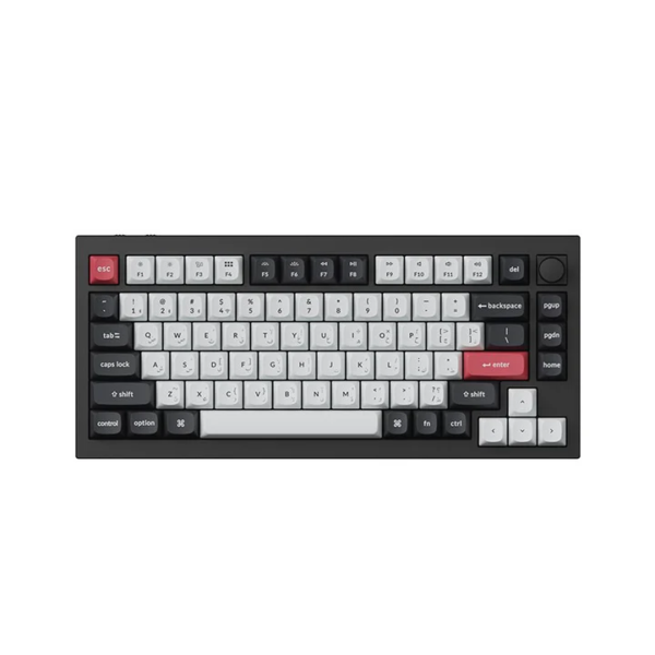 لوحة مفاتيح جيمنج ميكانيكية لاسلكية Keychron Q1 HE بحجم 75 بالمئة مع إضاءة RGB ومقبض تحكم وسويتشات مغناطيسية Gateron Double-Rail Magnetic Nebula بلون Carbon Black تخطيط إنجليزي عربي