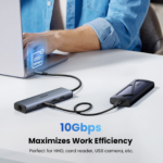 ⁦محول UGREEN ‏6-في-1 USB-C مع Ethernet ‏10Gbps ومنفذين USB-C ‏3.2 ومنفذين USB-A ‏(CM512 – 45320)⁩ - الصورة ⁦3⁩