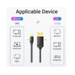 Vention Mini DisplayPort to DisplayPort Cable 4K 60Hz MiniDP Male to DP Male, 2m - Image 4