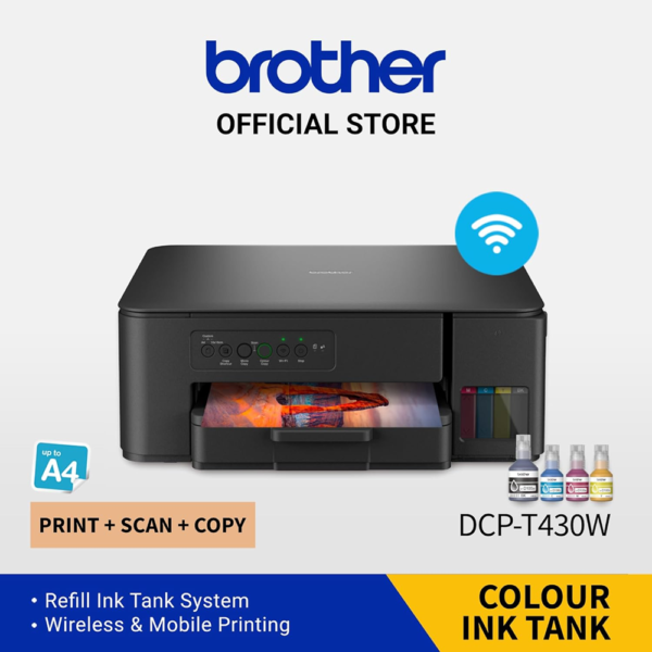 Brother T430W Wireless Refill Ink Tank Printer 3-in-1, Print, Scan, Copy
