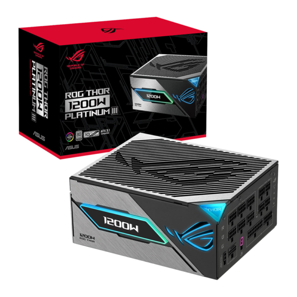 ASUS ROG Thor 1200W Platinum III PSU ATX 3.1 PCIe 5.1 Gaming Power Supply, Magnetic OLED Display