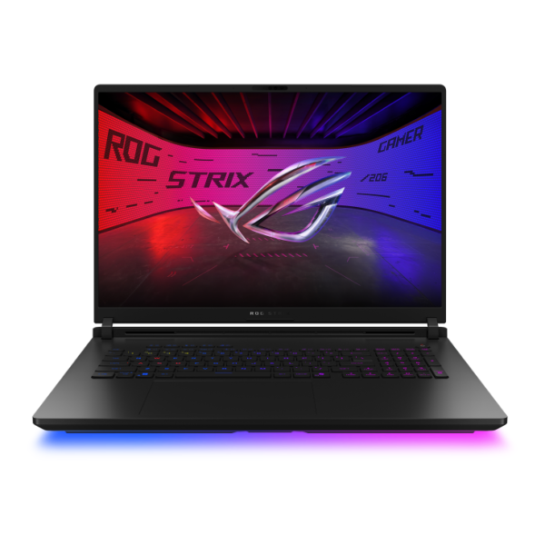 لابتوب ألعاب Asus ROG Strix SCAR 18 بمعالج Intel Core Ultra 9 275HX، وبطاقة NVIDIA GeForce RTX 5090 بسعة 24GB، وذاكرة 32GB DDR5، وتخزين 2TB PCIe 4.0 NVMe، ونظام Windows 11 Pro. شاشة 18 بوصة بدقة 2.5K WQXGA (2560×1600) مع معدل تحديث 240Hz لأداء ألعاب فائق