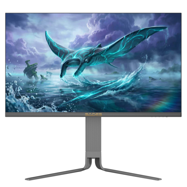 شاشة ألعاب مسطحة من نوع ساديس ريف مانتا-27 برو SA-F02U27 مقاس 27 بوصة، تدعم وضعين (UHD 4K 160Hz أو FHD 320Hz)، زمن استجابة 0.3 مللي ثانية، منفذ HDMI 2.1، لوحة IPS سريعة - رمادي