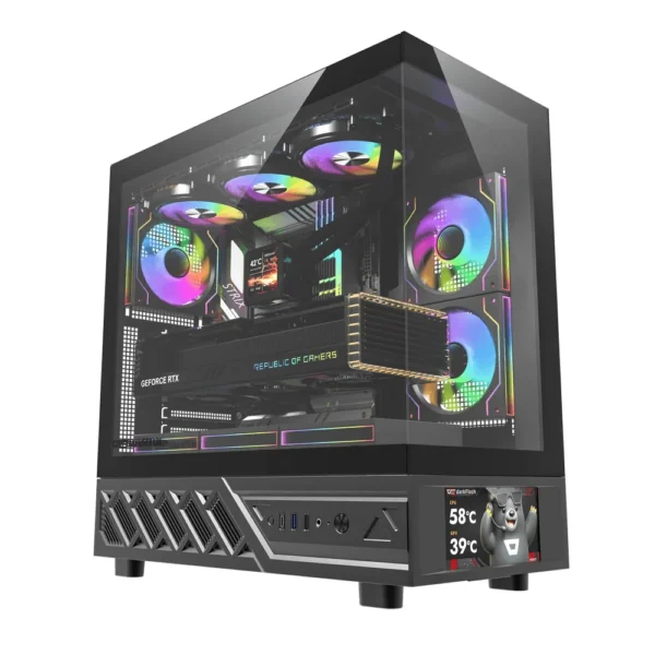 darkFlash DS950V ATX PC Case with Display Screen, 6-Fans, Black